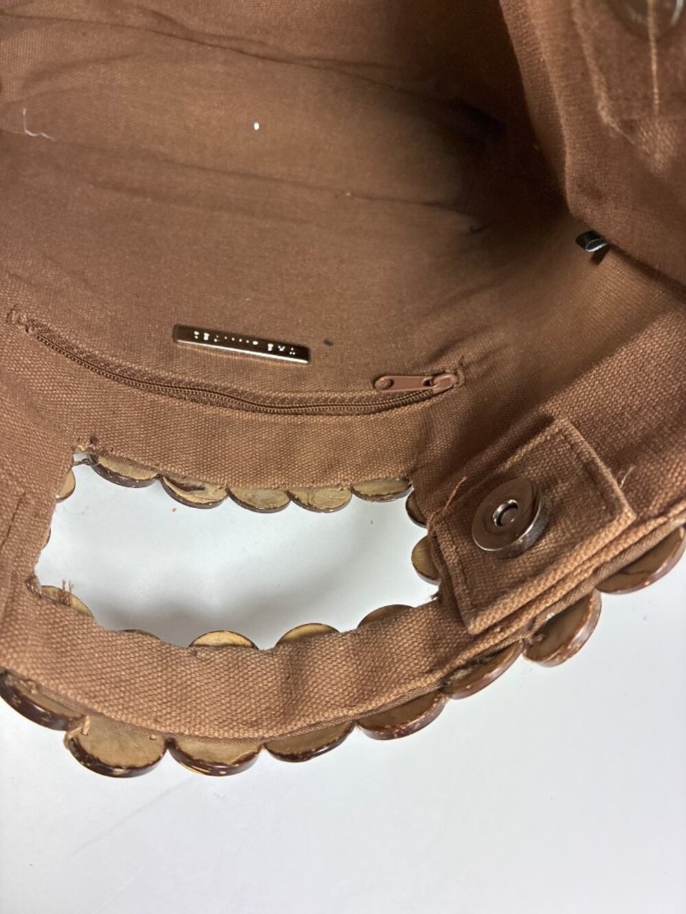 Vintage The Limited Coconut Shell Disc Purse Handbag Brown Boho 10" x 10" - Picture 4 of 10